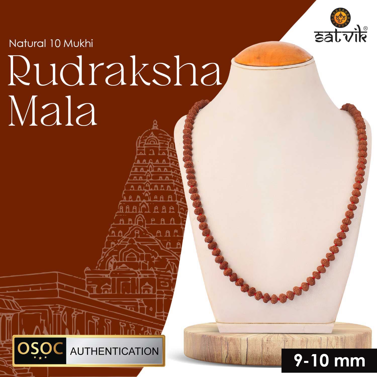 Original 10 Mukhi Rudraksha Mala with 108 Beads for Meditation and Divine Protection. India’s Premium Jap Mala Store - www.satvikworld.com