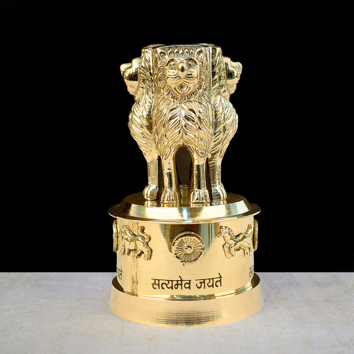 3 Inch Brass Ashoka Pillar – Miniature Indian Art Sculpture for Display Showpiece with Intricate Detailing – Ideal for Home & Office Décor, Cultural Gifting, and Traditional Displays | India’s Largest Brass Idols Brand – www.satvikworld.com.
