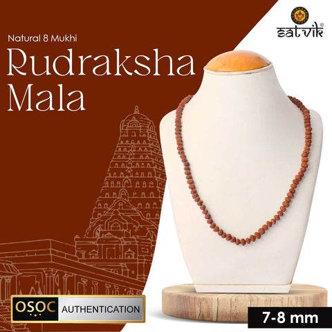 Original 8 Mukhi Rudraksha Mala – 108 Beads for Obstacle Removal, Success & Protection. India’s Premium Jap Mala Store - www.satvikworld.com