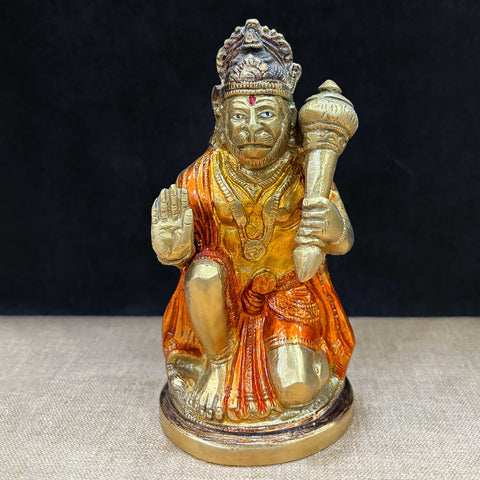 6.1-inch brass Hanuman statue in a devotional pose, symbolizing strength and devotion. Perfect for pooja rooms and spiritual spaces. India’s Largest Pooja Accessories Brand – www.satvikworld.com