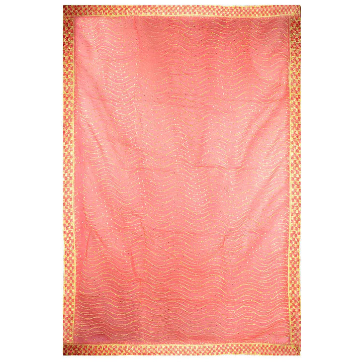 Traditional Pink Pooja Chunri with Golden Wavy Pattern – 104x214 cm (40.9x84.3 inches), perfect for Hindu rituals, temple decor, and festive celebrations like Diwali and Navratri in the USA.
