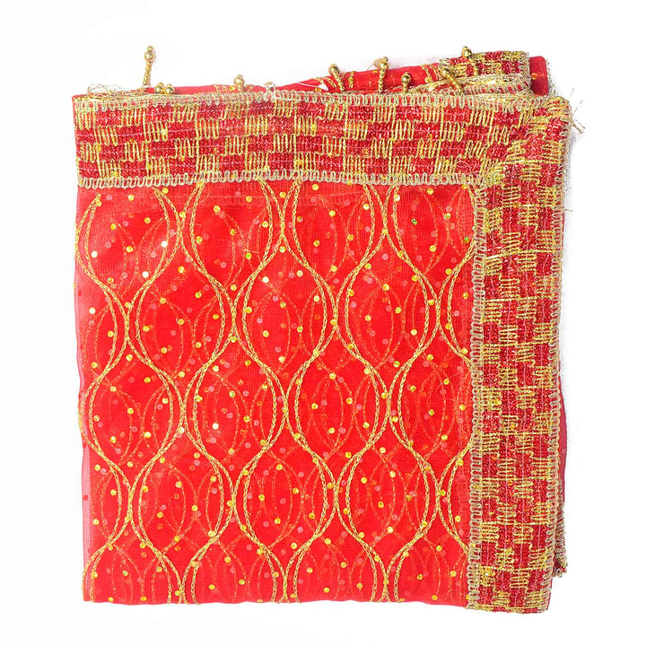 Traditional Pink Pooja Chunri with Golden Diamond Lattice Pattern – 102x204 cm (40.1x80.3 inches), perfect for Hindu rituals, temple decor, and festive occasions like Diwali and Navratri in the USA.