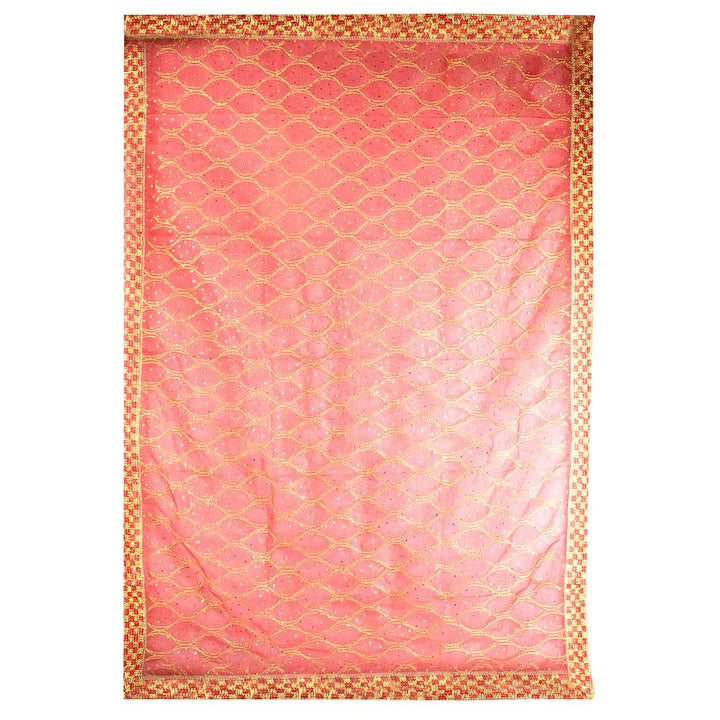 Traditional Pink Pooja Chunri with Golden Diamond Lattice Pattern – 102x204 cm (40.1x80.3 inches), perfect for Hindu rituals, temple decor, and festive occasions like Diwali and Navratri in the USA.