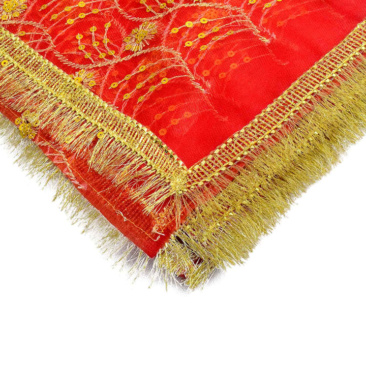 Traditional Pink Pooja Chunri with Golden Leaf Pattern – 114x188 cm (45x74 inches), perfect for Hindu rituals, temple decor, and festive celebrations like Diwali and Navratri in the USA.