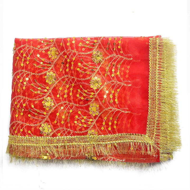 Traditional Pink Pooja Chunri with Golden Leaf Pattern – 114x188 cm (45x74 inches), perfect for Hindu rituals, temple decor, and festive celebrations like Diwali and Navratri in the USA.