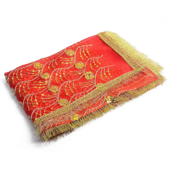 Traditional Pink Pooja Chunri with Golden Leaf Pattern – 114x188 cm (45x74 inches), perfect for Hindu rituals, temple decor, and festive celebrations like Diwali and Navratri in the USA.