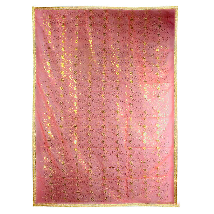 Traditional Pink Pooja Chunri with Golden Leaf Pattern – 114x188 cm (45x74 inches), perfect for Hindu rituals, temple decor, and festive celebrations like Diwali and Navratri in the USA.
