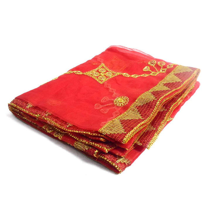 Traditional Pink Pooja Chunri with Golden Embroidered Pattern – 104x218 cm (40.9x85.8 inches), ideal for Hindu rituals, temple decor, and festive celebrations like Diwali and Navratri in the USA.