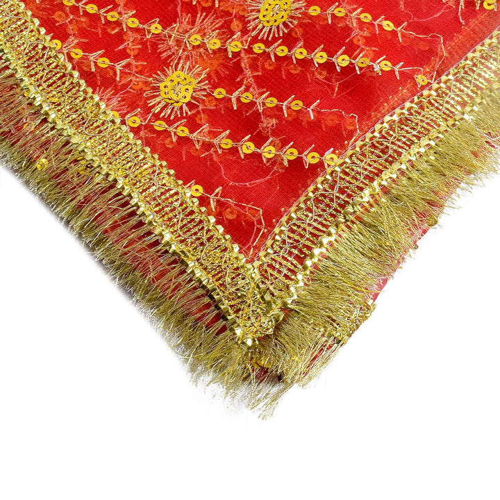 Traditional Pink Pooja Chunri with Golden Floral Design – 114x190 cm (45x75 inches), ideal for Hindu rituals, temple decor, and festive celebrations like Diwali and Navratri in the USA.