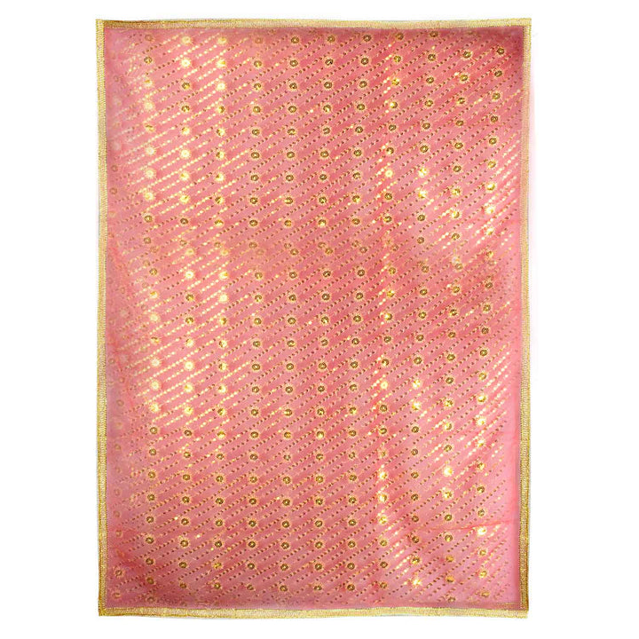 Traditional Pink Pooja Chunri with Golden Floral Design – 114x190 cm (45x75 inches), ideal for Hindu rituals, temple decor, and festive celebrations like Diwali and Navratri in the USA.