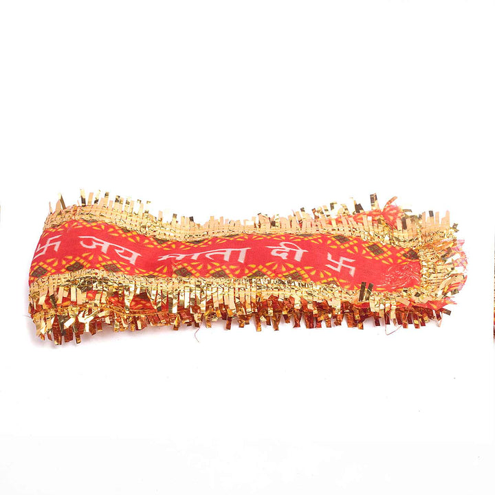 raditional Red and Gold "Jai Mata Di" Patti with Swastik and Mantra Print – 95x6 cm (37.4x2.4 inches), perfect for Navratri, temple decoration, and festive celebrations in the USA.