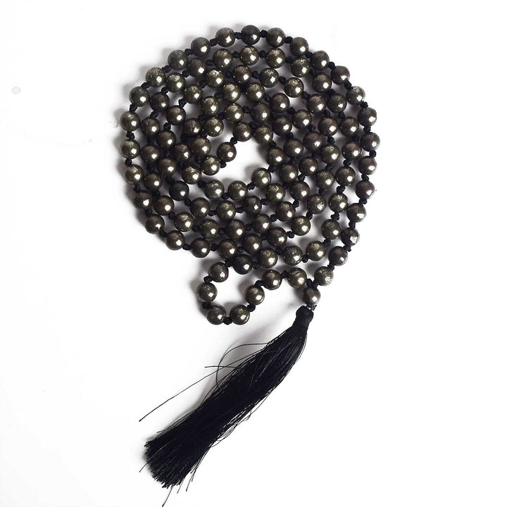 A stunning Pyrite Hakik Mala (108 beads) for wealth, protection, and success, ideal for meditation, chanting, and spiritual practices. India’s Premium Hakik Jap Mala Store - www.satvikworld.com