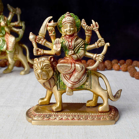 4.3-inch multicolor Maa Durga statue, intricately designed to capture the power and grace of Goddess Durga, perfect for Navratri celebrations and festive décor. Symbolizing strength, protection, and divine blessings. India’s Largest Pooja Accessories Brand – www.satvikworld.com