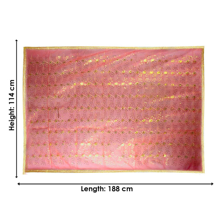 Traditional Pink Pooja Chunri with Golden Leaf Pattern – 114x188 cm (45x74 inches), perfect for Hindu rituals, temple decor, and festive celebrations like Diwali and Navratri in the USA.