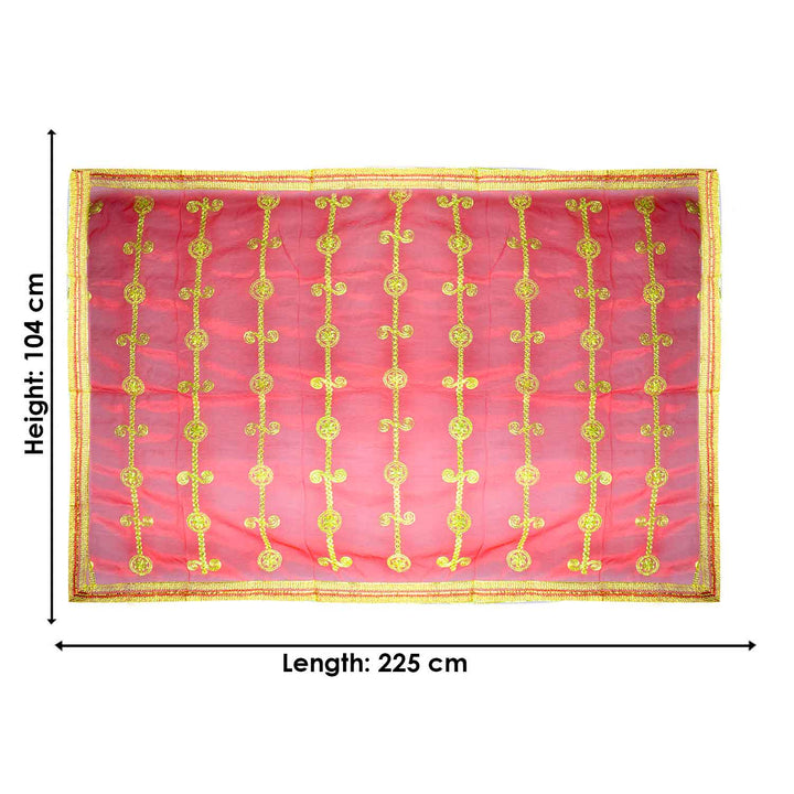 Add a touch of elegance to your pooja rituals with this exquisite Pink and Gold Mata Chunri, sized 225 cm x 104 cm. Featuring vertical golden motifs with intricate detailing and a shimmering border, it is perfect for Devi pooja, temple decor, and religious ceremonies during Navratri, Diwali, and other festivals.
Shop now at satvikworld.com for premium Hindu pooja essentials delivered across the USA.