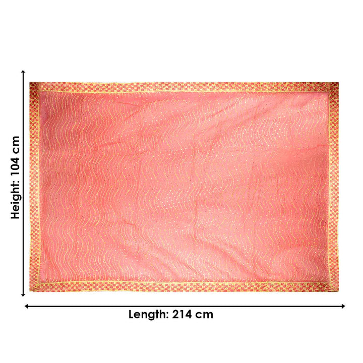 Traditional Pink Pooja Chunri with Golden Wavy Pattern – 104x214 cm (40.9x84.3 inches), perfect for Hindu rituals, temple decor, and festive celebrations like Diwali and Navratri in the USA.