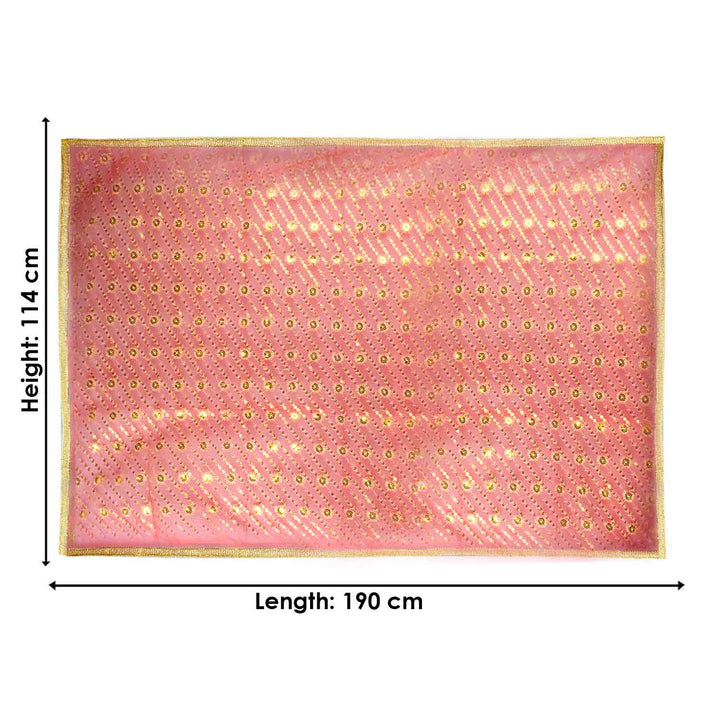 Traditional Pink Pooja Chunri with Golden Floral Design – 114x190 cm (45x75 inches), ideal for Hindu rituals, temple decor, and festive celebrations like Diwali and Navratri in the USA.