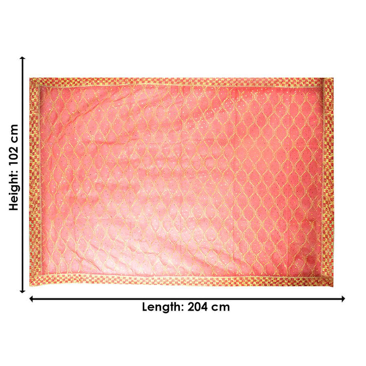 Traditional Pink Pooja Chunri with Golden Diamond Lattice Pattern – 102x204 cm (40.1x80.3 inches), perfect for Hindu rituals, temple decor, and festive occasions like Diwali and Navratri in the USA.