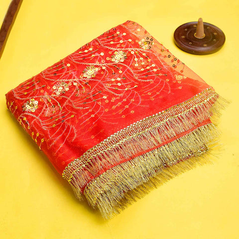 Embroidered Red Mata Chunri for Pooja and Festivals (74x45 Inch) – India’s Largest Pooja Accessories Brand – www.satvikworld.com