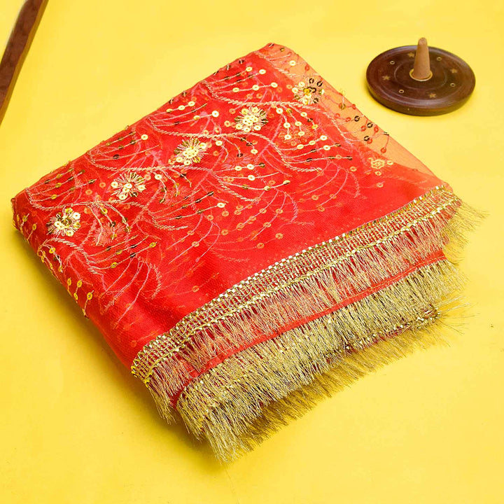 Embroidered Red Mata Chunri for Pooja and Festivals (74x45 Inch) – India’s Largest Pooja Accessories Brand – www.satvikworld.com