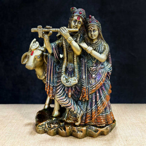 6.3 Inch Sacred Radha Krishna with Kamdhenu Cow Idol – Divine Brass Statue of Lord Radha and Krishna with Kamdhenu Cow, Symbolizing Eternal Love, Harmony, and Divine Blessings, Perfect for Temple, Home Decor, and Spiritual Worship, Handcrafted with Intricate Detailing for a Sacred Touch, Ideal for Puja and Mandir Decoration, Buy Radha Krishna with Kamdhenu Cow Idol Online, Affordable God Statue Prices | India’s Largest Pooja Accessories Brand – www.satvikworld.com