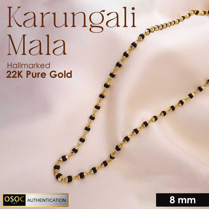 Hallmarked 22K pure gold government-certified Karungali mala with black ebony beads, crafted for premium spiritual wear, protection, and energy balance. India’s Premium Jap Mala Store - www.satvikworld.com