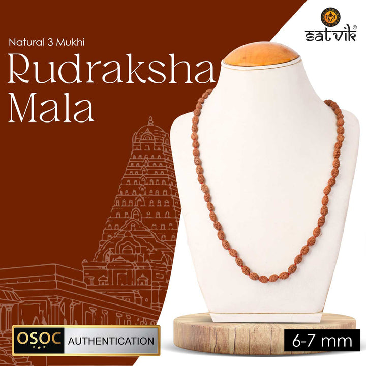 Original 3 Mukhi Rudraksha Mala – 108 Beads for Confidence, Healing & Inner Purification.India’s Premium Jap Mala Store - www.satvikworld.com