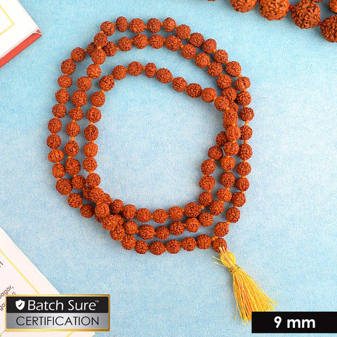Panchmukhi Rudraksha Jaap Mala with 108 natural 9mm beads, ideal for chanting, meditation, and spiritual protection. Authentic 5 Mukhi Rudraksha mala used in Hindu rituals and devotion to Lord Shiva." India’s Premium Jap Mala Store- www.satvikworld.com