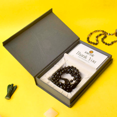 Premium Hakik Jap Mala with Black Tourmaline Beads – A Spiritual Meditation Mala for Protection, Grounding, and Energy Cleansing. India’s Premium Hakik Jap Mala Store - www.satvikworld.com