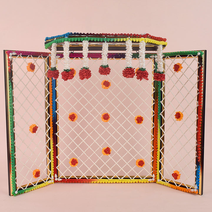 15 Inch Pretentious Ganesha Phool Bangla in multi-color floral design, ideal for large Ganesh idols and festive mandap decoration. India’s Largest Pooja Accessories Brand – www.satvikworld.com