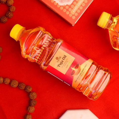 Puja oil bottle enriched with the natural goodness of sesame oil, specially made for sacred rituals and spiritual offerings. India’s Largest Pooja Accessories Brand – www.satvikworld.com