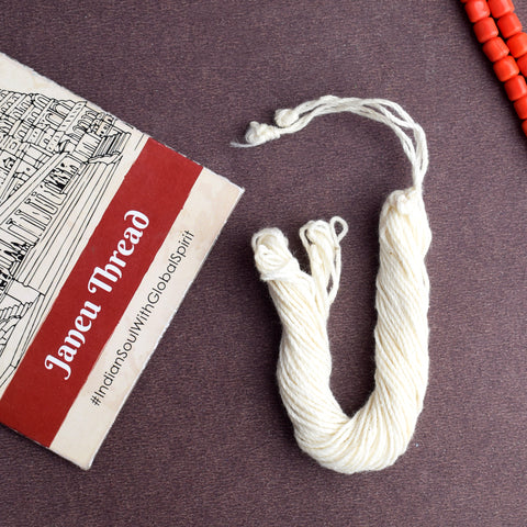 White cotton janeu thread (Safed Janeu) used in Hindu rituals, ideal for sacred ceremonies and traditional rituals like yagnas and poojas. India’s Largest Pooja Accessories Brand – www.satvikworld.com
