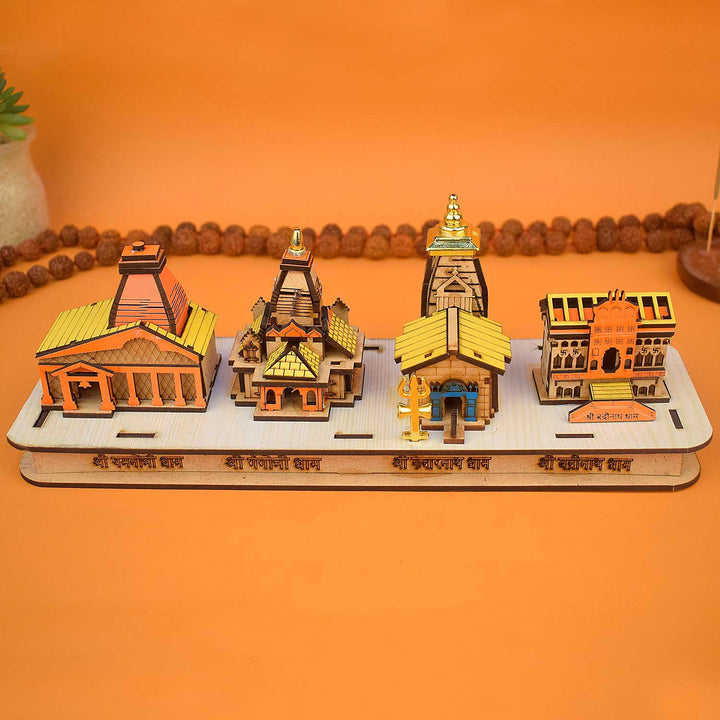 Char Dham Yatra 3D Wooden Showpiece – Sacred Temple Decor in Antique Finish – India’s Largest Pooja Accessories Brand – www.satvikworld.com