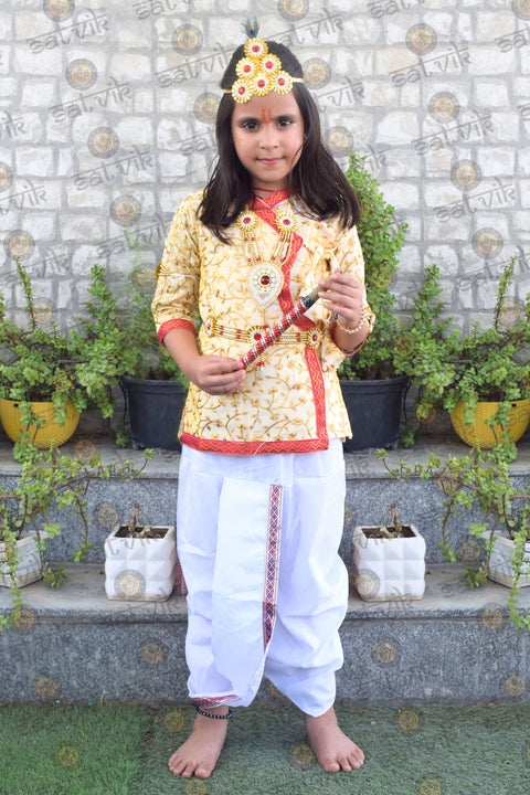 Krishna costume for kids with cream cotton kurta and white dhoti – India’s Largest Pooja Accessories Brand – www.satvikworld.com