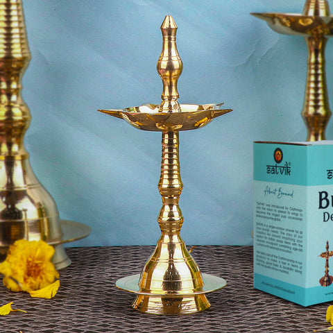 12 Inch Beautiful Brass Kerala Inauguration Diya – Stunning brass diya, perfect for inaugurations, pooja ceremonies, and home decor. India’s Largest Pooja Accessories Brand – www.satvikstore.in
