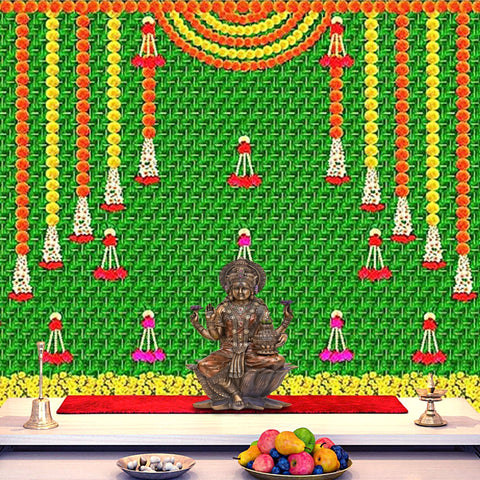 Backdrop Cloth with Banana Leaf Print – Traditional green printed fabric for pooja and festive decoration. India’s Largest Pooja Accessories Brand – www.satvikworld.com