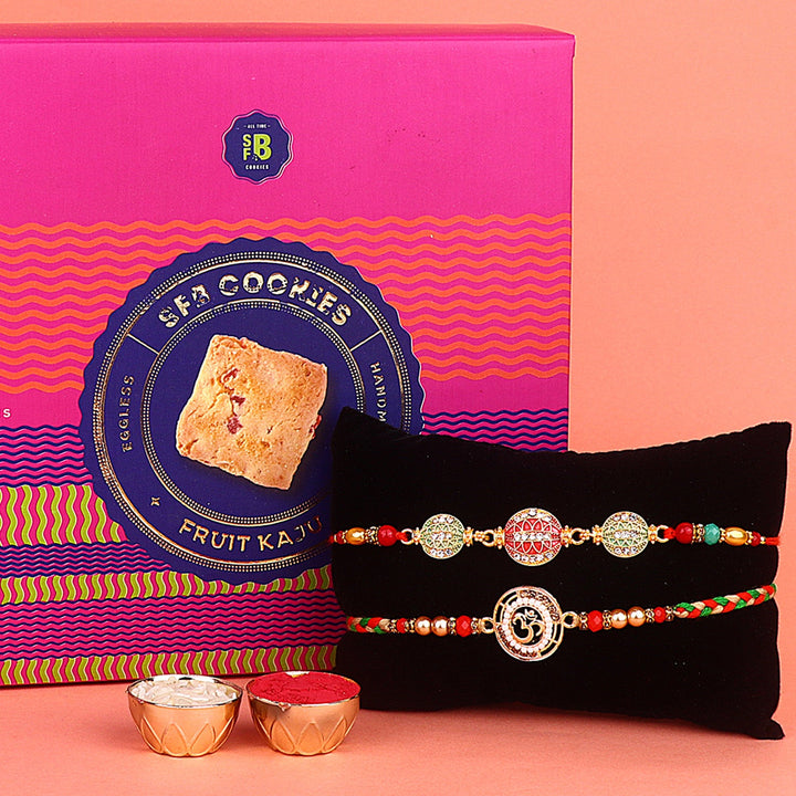 Image of a beautifully designed Rakhi with sweets, the perfect combination of tradition and sweetness for Raksha Bandhan celebration. Shop now at SatvikStore.in. #Rakhi #RakhiOnline #SendRakhi #DesignerRakhi #BeautifulRakhi #LatestRakhi #NewRakhi #ModernRakhi"