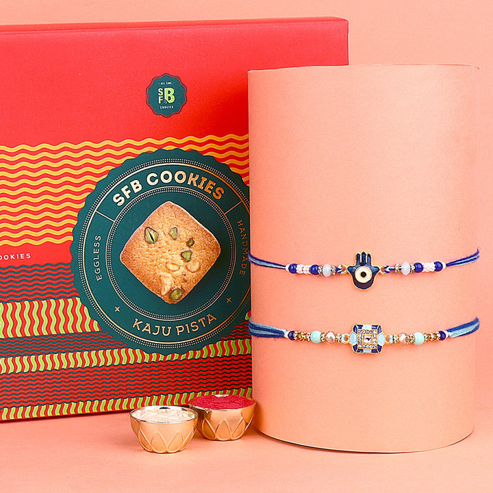 Image of a beautifully designed Rakhi with sweets, the perfect combination of tradition and sweetness for Raksha Bandhan celebration. Shop now at SatvikStore.in. #Rakhi #RakhiOnline #SendRakhi #DesignerRakhi #BeautifulRakhi #LatestRakhi #NewRakhi #ModernRakhi"