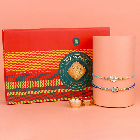 Image of a beautifully designed Rakhi with sweets, the perfect combination of tradition and sweetness for Raksha Bandhan celebration. Shop now at SatvikStore.in. #Rakhi #RakhiOnline #SendRakhi #DesignerRakhi #BeautifulRakhi #LatestRakhi #NewRakhi #ModernRakhi"