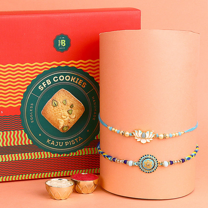 Image of a beautifully designed Rakhi with sweets, the perfect combination of tradition and sweetness for Raksha Bandhan celebration. Shop now at SatvikStore.in. #Rakhi #RakhiOnline #SendRakhi #DesignerRakhi #BeautifulRakhi #LatestRakhi #NewRakhi #ModernRakhi"