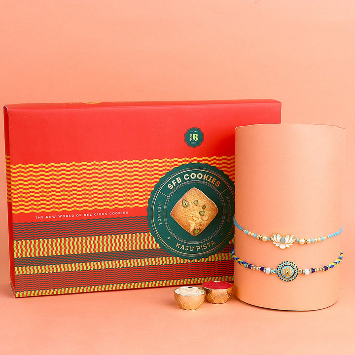 Image of a beautifully designed Rakhi with sweets, the perfect combination of tradition and sweetness for Raksha Bandhan celebration. Shop now at SatvikStore.in. #Rakhi #RakhiOnline #SendRakhi #DesignerRakhi #BeautifulRakhi #LatestRakhi #NewRakhi #ModernRakhi"