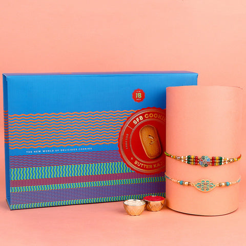 Image of a beautifully designed Rakhi with sweets, the perfect combination of tradition and sweetness for Raksha Bandhan celebration. Shop now at SatvikStore.in. #Rakhi #RakhiOnline #SendRakhi #DesignerRakhi #BeautifulRakhi #LatestRakhi #NewRakhi #ModernRakhi"