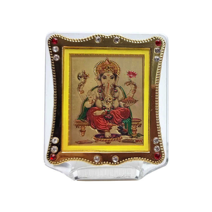Lord Ganesha blessing frame for car dashboard, symbolizing prosperity, wisdom, and protection during travels. India’s Largest Pooja Accessories Brand – www.satvikworld.com