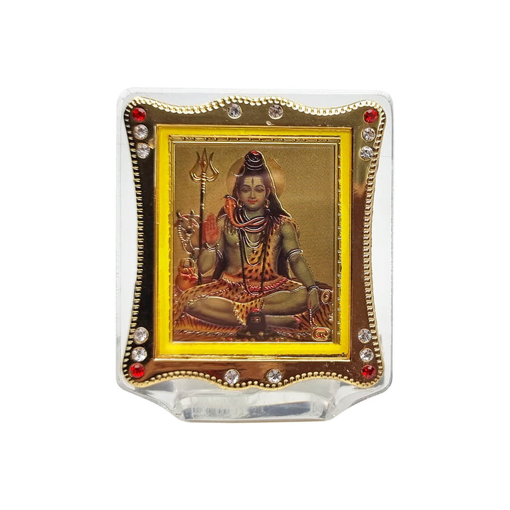 Lord Shiva decorative frame for car dashboard, featuring Mahadev blessing pose, perfect for spiritual protection while traveling. India’s Largest Pooja Accessories Brand – www.satvikworld.com