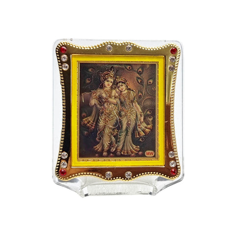 Radha Krishna framed photo for car dashboard symbolizing divine love, protection, and spiritual positivity. India’s Largest Pooja Accessories Brand – www.satvikworld.com