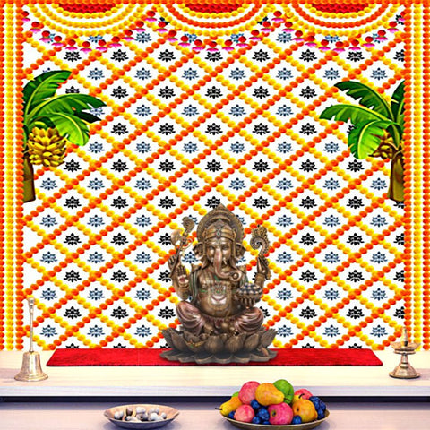White Backdrop Cloth with Printed Flower Design – Elegant fabric for pooja, mandir, and festive decoration.
India’s Largest Pooja Accessories Brand – www.satvikworld.com