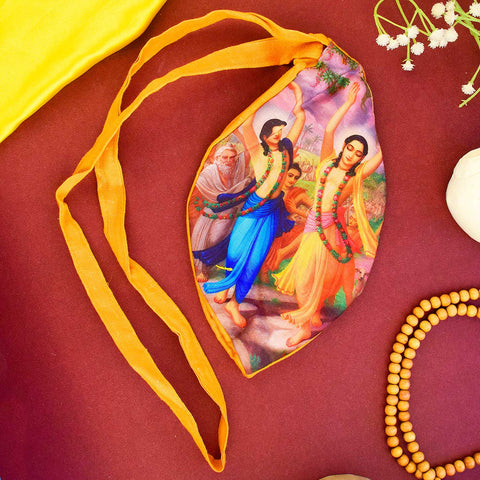 100% Cotton Printed Jap Mala Jholi Bag in Kesari – Lightweight spiritual pouch with strap, perfect for storing chanting beads and sacred items. India’s Largest Brass Idols Brand - www.satvikworld.com