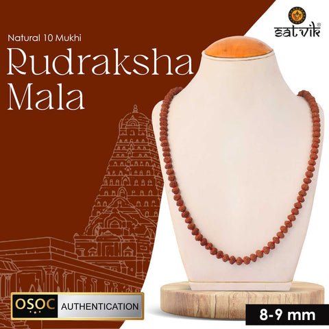 Original 10 Mukhi Rudraksha Mala with 108 Beads for Meditation and Divine Protection. India’s Premium Jap Mala Store - www.satvikworld.com