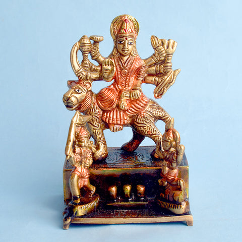 4.9 Inch Brass Sherawali Mata Idol | Divine Durga Maa Statue Brass Statue featuring intricate detailing, perfect for spiritual home decor, temple worship, and devotional gifting. India’s Largest Brass Idols Brand - www.satvikworld.com
