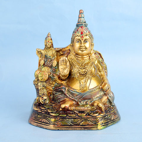 5.9 inch brass Kuber idol symbolizing wealth, prosperity, and divine blessings with fine craftsmanship. India’s Largest Brass Idols Brand - www.satvikworld.com
